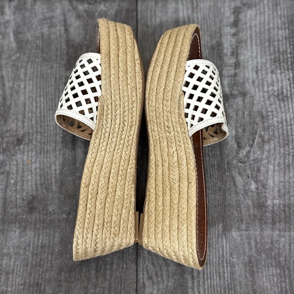 Tory Burch White Leather Thatched 65mm Platform Wedge Sandals - Picture 8 of 17